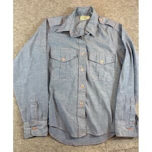 Vintage 80s LL Bean Work Shirt Womens Size 16 Blue Button Up Long Sleeve Utility